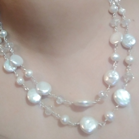 Austrian Crystal and  Pearl Sterling necklace - Picture 4 of 4